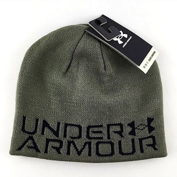 Under Armour Youth Halftime Reversible Beanie Knit Toque Marine Green - Picture 1 of 11